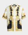 Versace Coral Teater White Bowling Shirt With Cuban Collar And All-over Print In Silk Man In Black