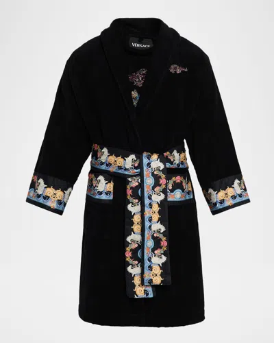 Versace Men's Coral-trim Cotton Terry Robe
