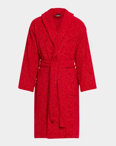 Versace Men's Cotton Barocco Bathrobe In Lipstick Red