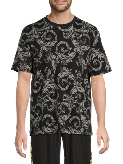 Versace Men's Cotton Baroque Print T-shirt In Black Grey