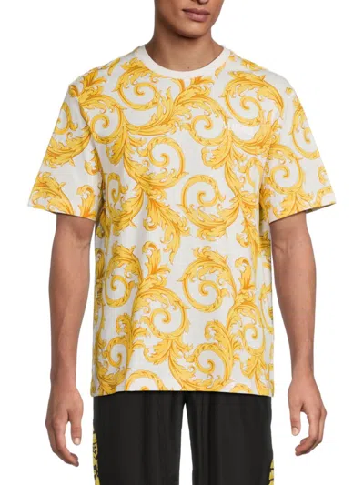 Versace Men's Cotton Baroque Print T-shirt In White Gold