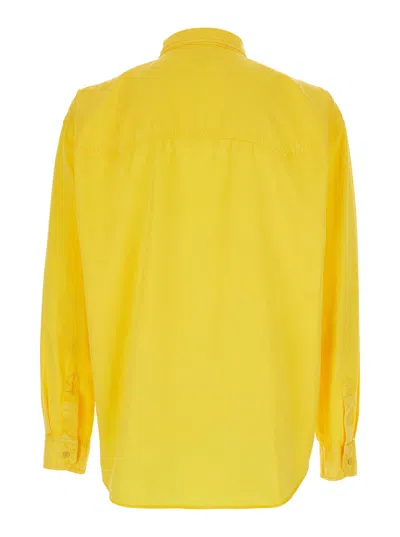 Versace Men's Cotton Button-down Shirt With Patch Pockets And Buttoned Cuffs In Yellow