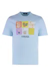 Versace Crew Neck Graphic Print Short Sleeves In Light Blue