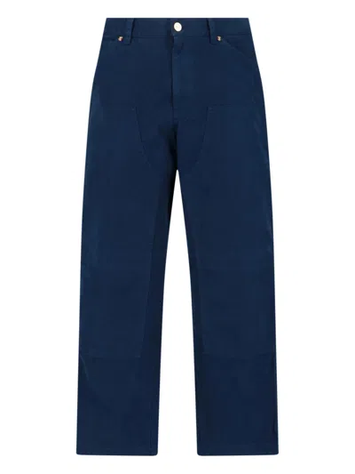 Versace Men's Cotton Denim Jacket With Calf Leather Trim In Blue