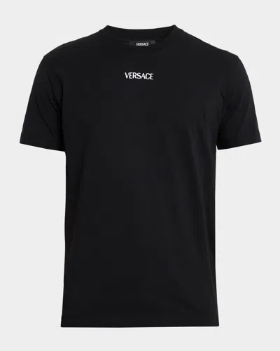 Versace Men's Cotton Embroidered Logo T-shirt In Black