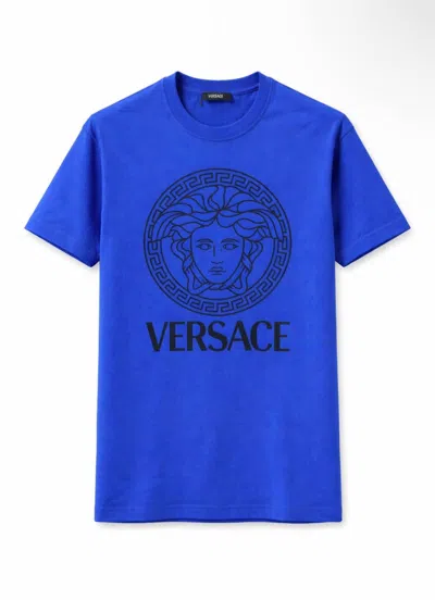 Versace Man T-shirt Bright Blue Size L Cotton