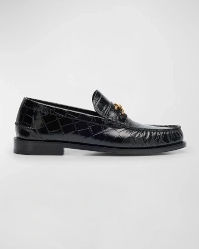 Versace Men's Croc-effect Medusa Coin Bit Loafers In Black
