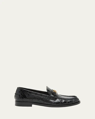 Versace Medusa Crocodile-embossed Leather Loafers In Black