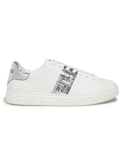 Versace Men's Croc-print Leather Sneakers In White