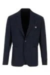Versace Wool Blazer With Buttoned Cuffs And Pockets In Blue