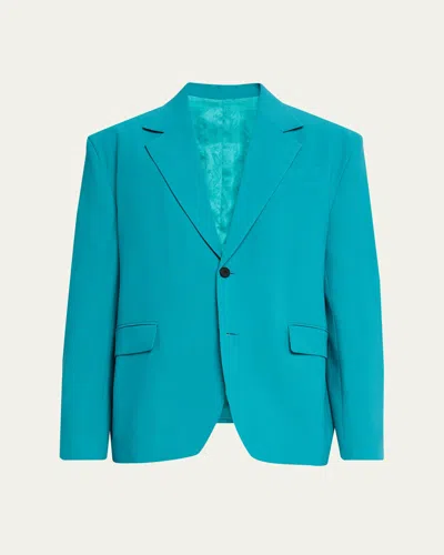 Versace Men's Dark Teal Wool Crepe Loose Fit Sport Coat In Blue