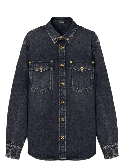 VERSACE MEN'S DENIM COTTON SHIRT