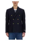 Versace Grain De Poudre Wool Blazer In Blue