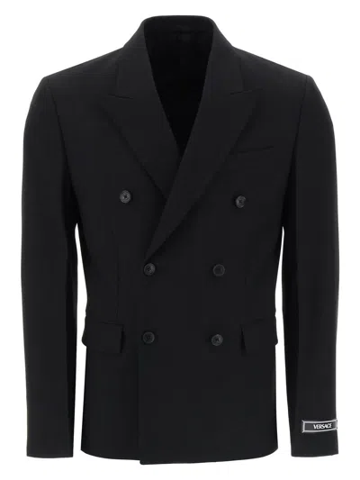 VERSACE MEN'S DOUBLE-BREASTED WOOL BLAZER