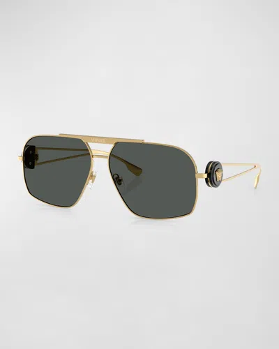 Versace Men's Double-bridge Metal Aviator Sunglasses In Gold
