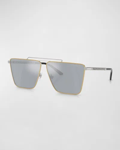 VERSACE MEN'S DOUBLE-BRIDGE METAL SQUARE SUNGLASSES