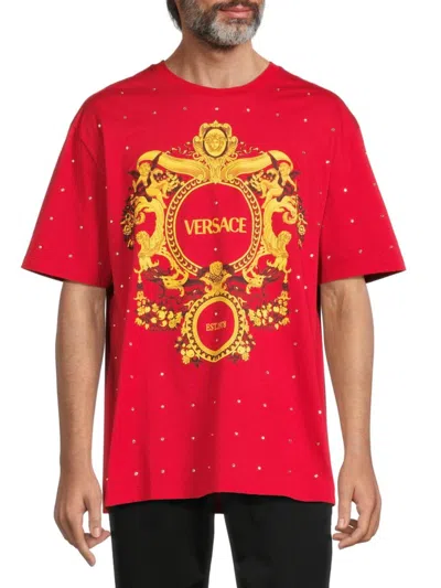 Versace Men's Embellished Graphic Tee In Red