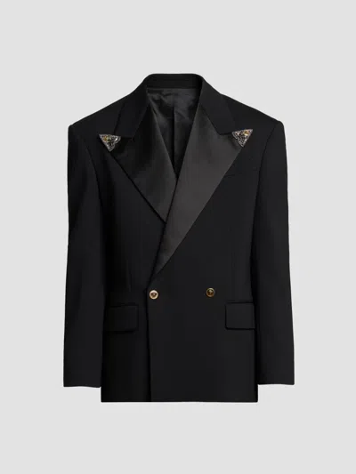 Versace Men's Embellished Stretch Wool Evening Jacket In Black