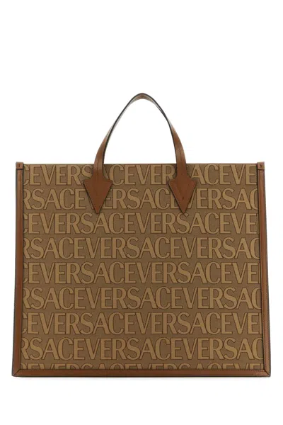 Versace Men's Embroidered Canvas Allover Shopping Handbag (42 Cm Width, 35 Cm Height, 16.5 Cm Depth) In Printed