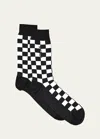 Versace Men's Embroidered Damier Crew Socks In Black/white