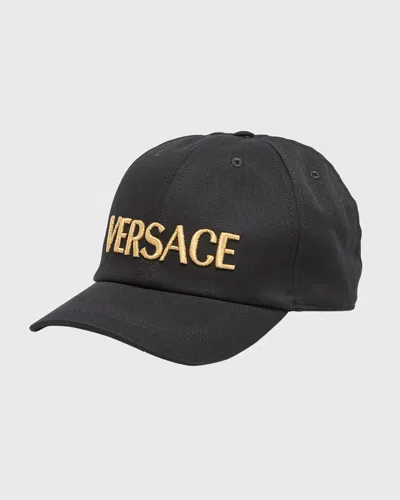Versace Men's Embroidered Logo Baseball Cap In Blackgold