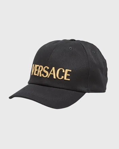 Versace Embroidered-logo Six-panel Cap In Black