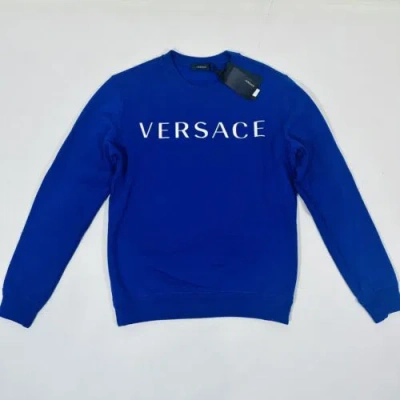 Pre-owned Versace Men's Embroidered Logo Blue Sweatshirt Size Xs $800
