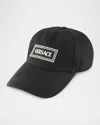 Versace Men's Embroidered Logo Tag Baseball Cap In Black