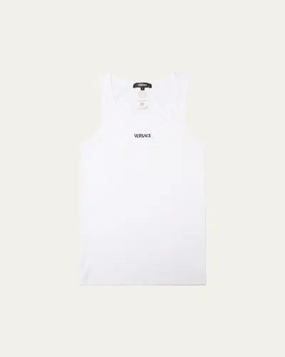 Versace Men's Embroidered Logo Tank Top In White