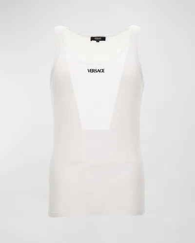 Versace Men's Embroidered Logo Tank Top In White