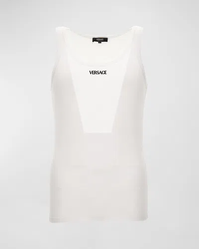 VERSACE MEN'S EMBROIDERED LOGO TANK TOP