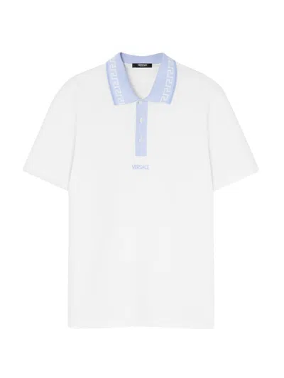 Versace White Embroidered Logo Polo Shirt