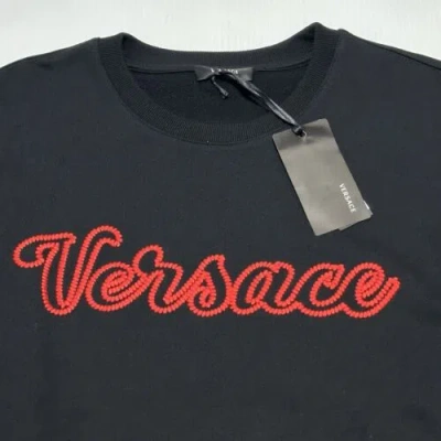 Pre-owned Versace Men Embroidered Red Logo Black Sweatshirt Sweater Size L $850