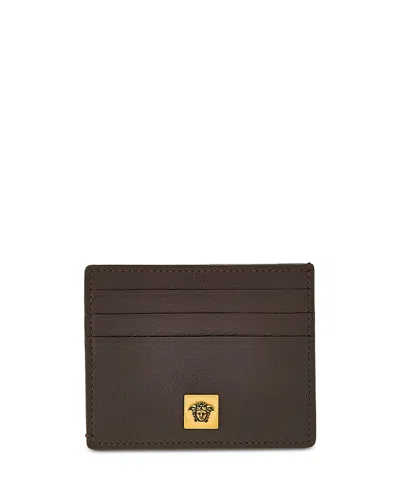 Versace Men's Flat Leather Card Case In Brown