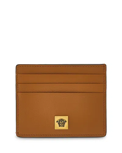 Versace Men's Flat Leather Card Case In Brown