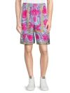 Versace Acid Bouquet Print Silk Shorts In Neutral