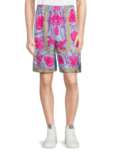 Versace Men's Floral Silk Shorts In Neutral