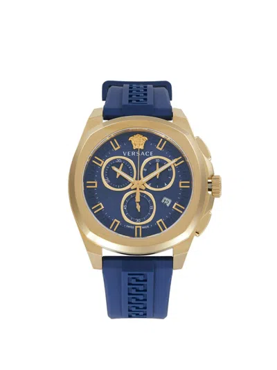 Versace Men's Geo Chrono 43mm Goldtone Stainless Steel & Silicone Strap Chronograph Watch In Sapphire