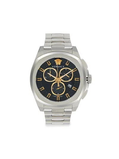 Versace Men's Geo Chrono 43mm Stainless Steel Bracelet Watch In White