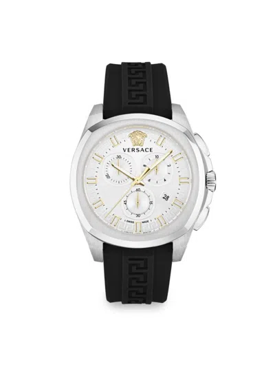VERSACE MEN'S GEO SILVER SUNRAY DIAL & SILICONE STRAP WATCH/43MM
