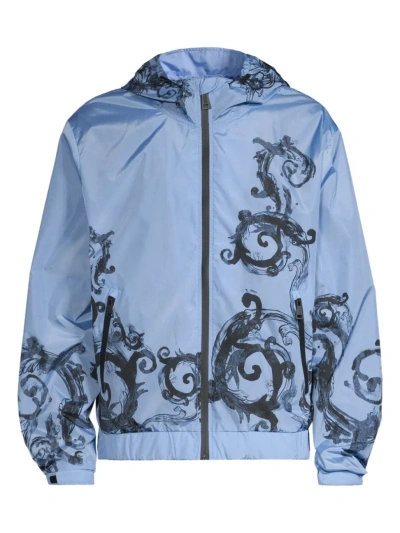 Versace Men's Giubbotto Printed Jacket In Cerulean