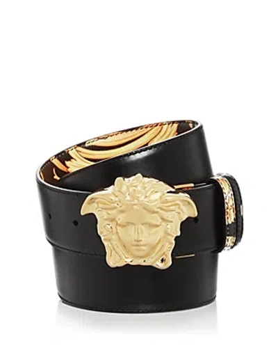 Versace Men's Gold Heritage Medusa Buckle Reversible Leather Belt In Black/gold