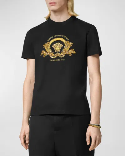 Versace Men's Golden Logo T-shirt In Black