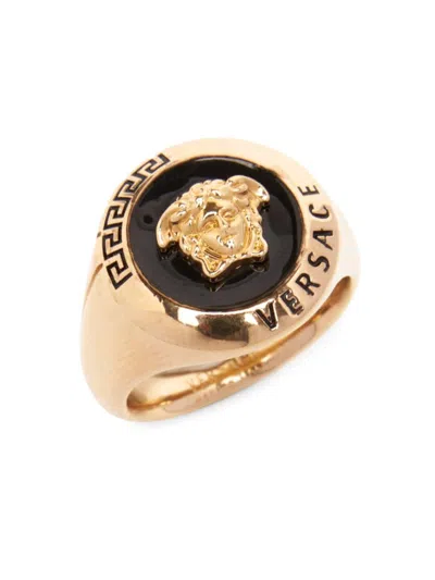 Versace Men's Goldtone Enamel Medusa Ring In Gold Black