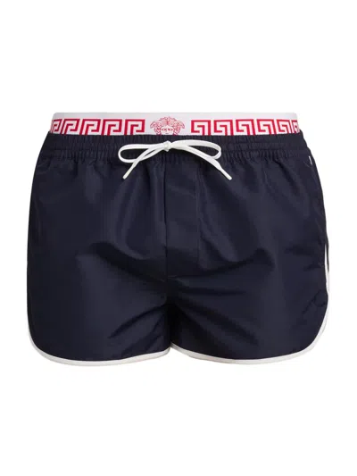 Versace Men's Golfo Elasticized Waistband Swim Shorts In Blue