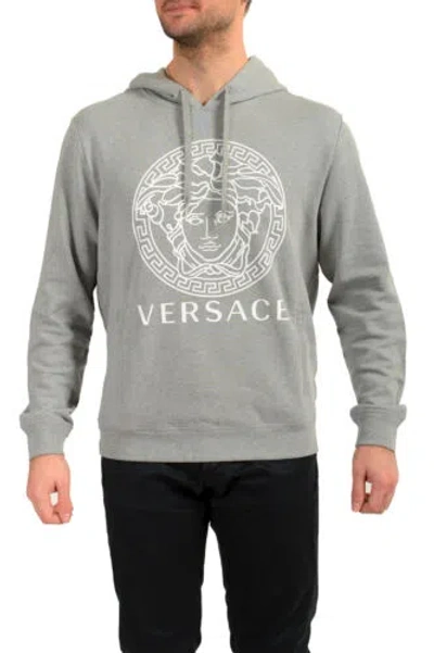 Pre-owned Versace Men's Gray Logo Medusa Print Hooded Sweatshirt Hoodie Us L It 52