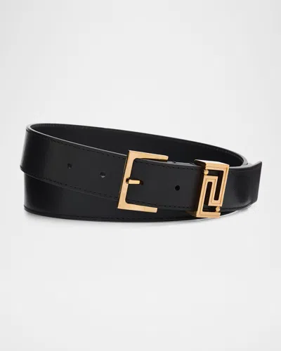 Versace Men's Greca 30mm Leather Belt In Brown