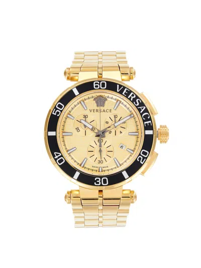 Versace Men's Greca Chrono 45mm Goldtone Stainless Steel Bracelet Chronograph Watch In Sapphire