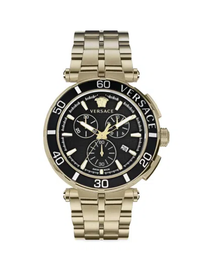 VERSACE MEN'S GRECA CHRONO 45MM IP GOLDTONE STAINLESS STEEL BRACELET WATCH