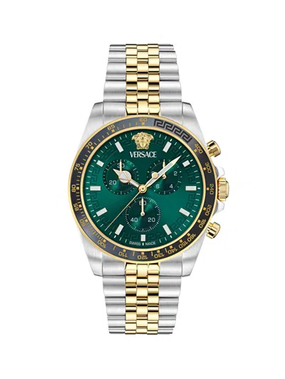 Versace Men's Greca Chrono Wave Two-tone Stainless Steel Bracelet Watch/43mm In Pattern